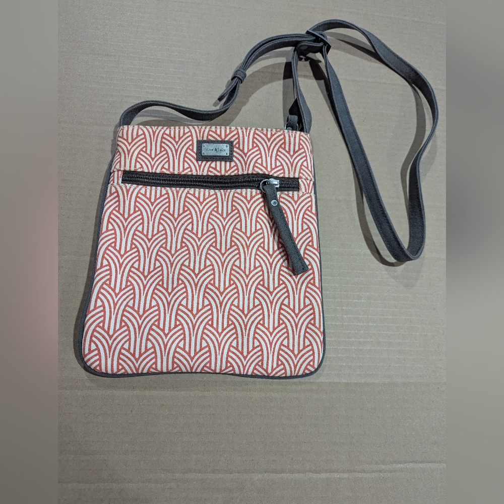 Ame & Lulu Peach Orange Cream Pattern Cross Body Canvas Purse Bag
